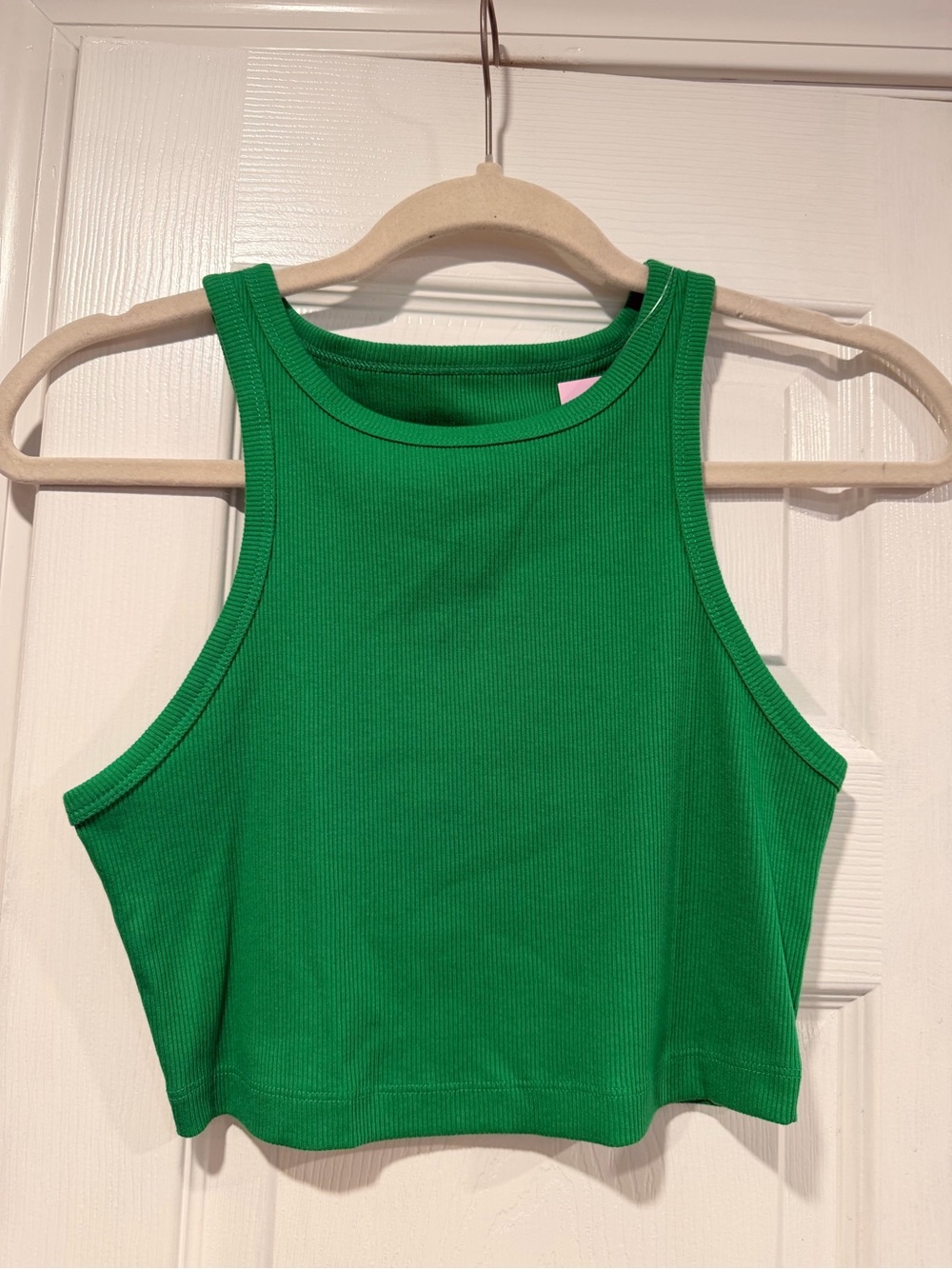 NWT Wild Fable Size S Green Ribbed High Neck Cropped Racerback Stretch Tank Top